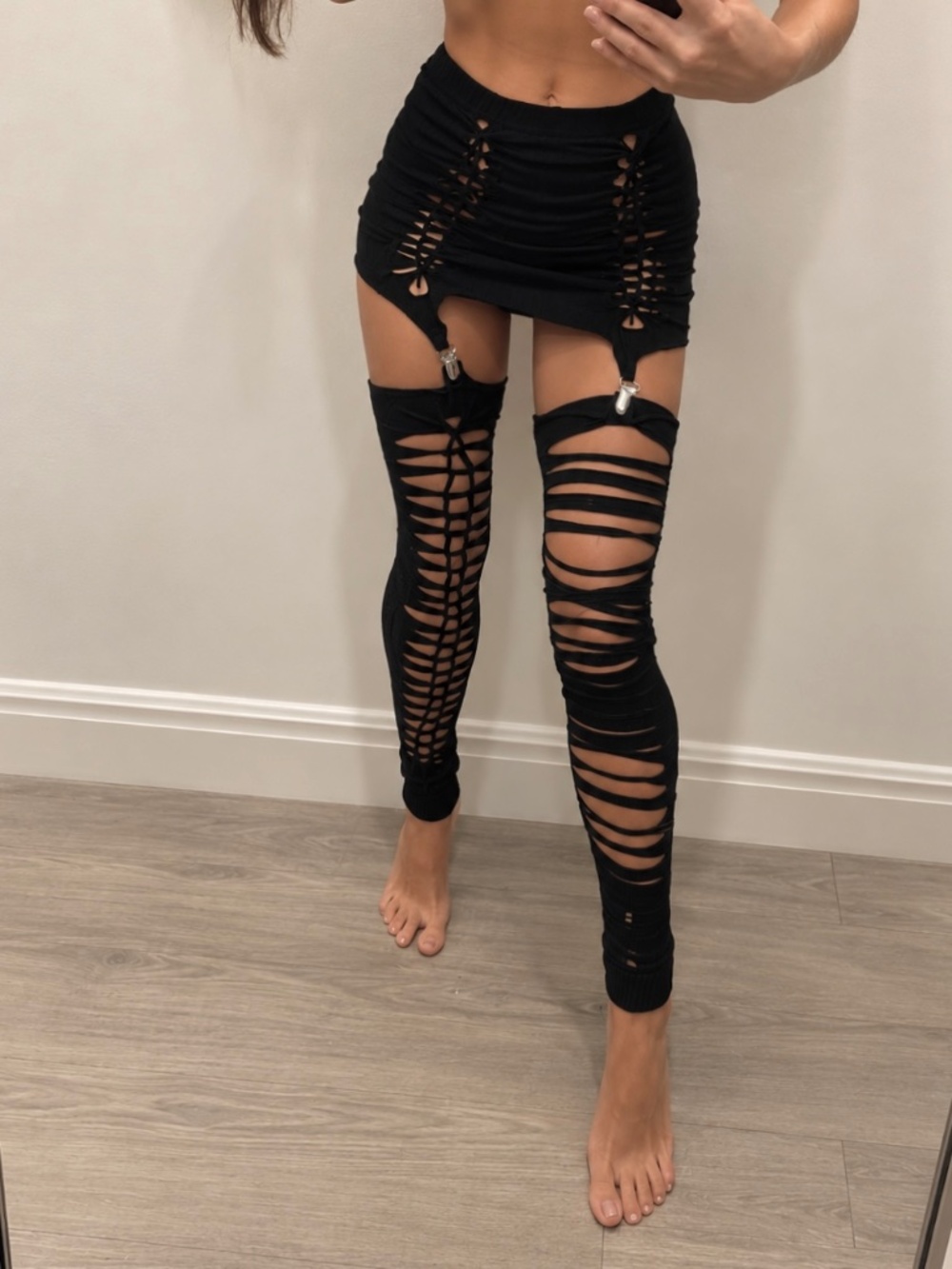 Widow Black Shredded Garter Mini Skirt Leggings – Size XS – NWT
